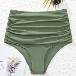 Shein Army Green Ruched High Waisted Bikini Bottom